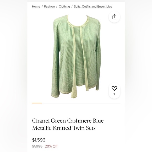 Chanel Cashmere Vintage Light Green/Teal Thread 🧵 Short-Sleeve Knit Top - Picture 11 of 12